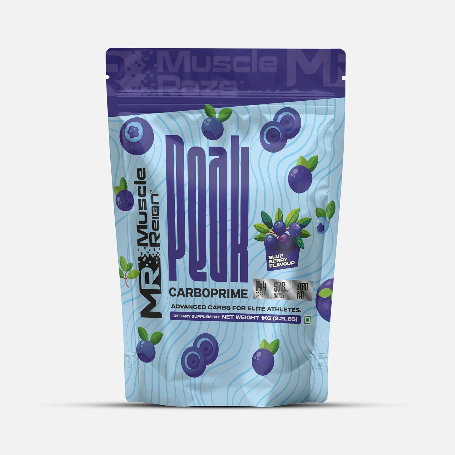 Muscle Reign Carboprime advanced carb supplement for elite athletes in blueberry flavor
