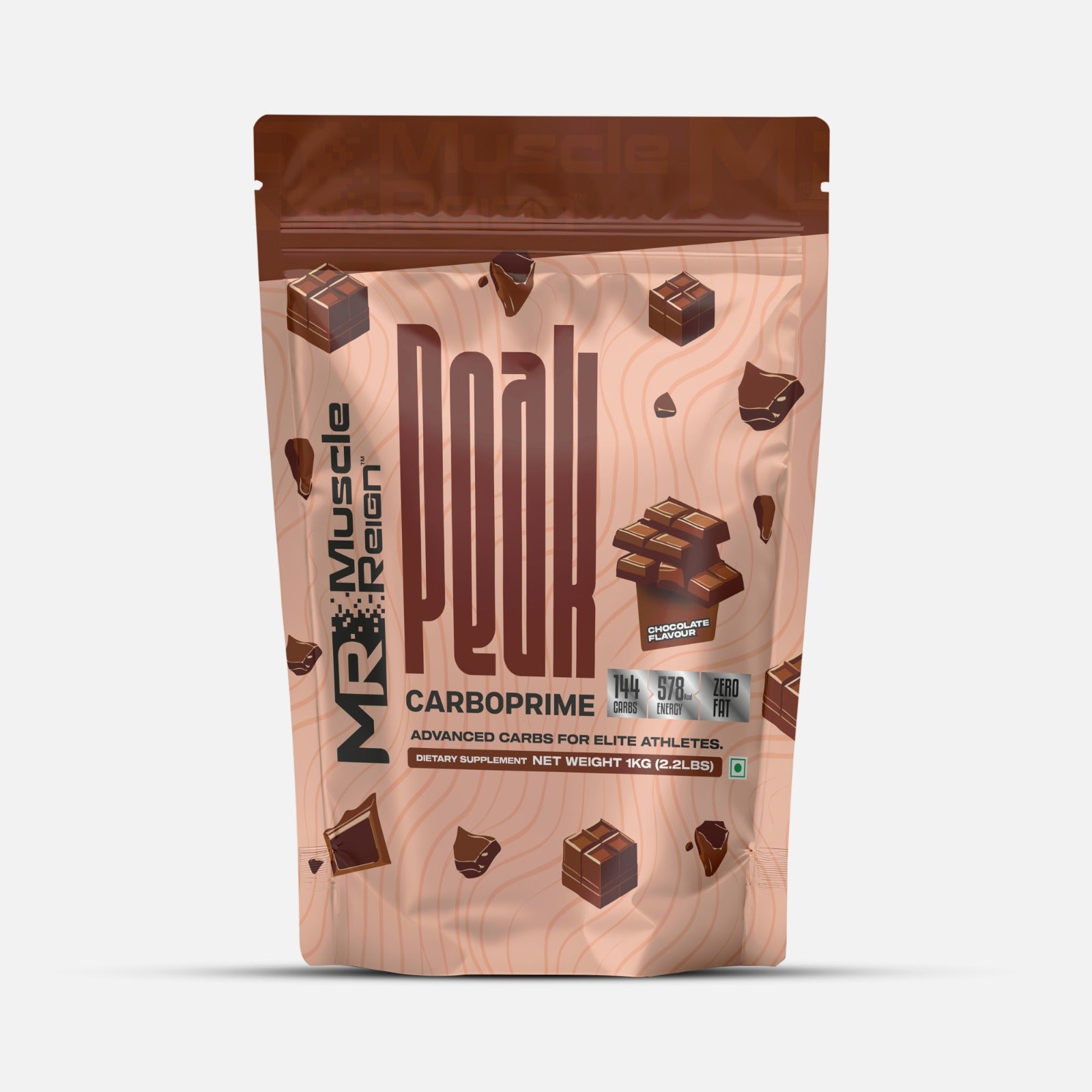 Muscle Reign Carboprime Food Supplement Bag for Elite Athletes with Chocolate Flavor