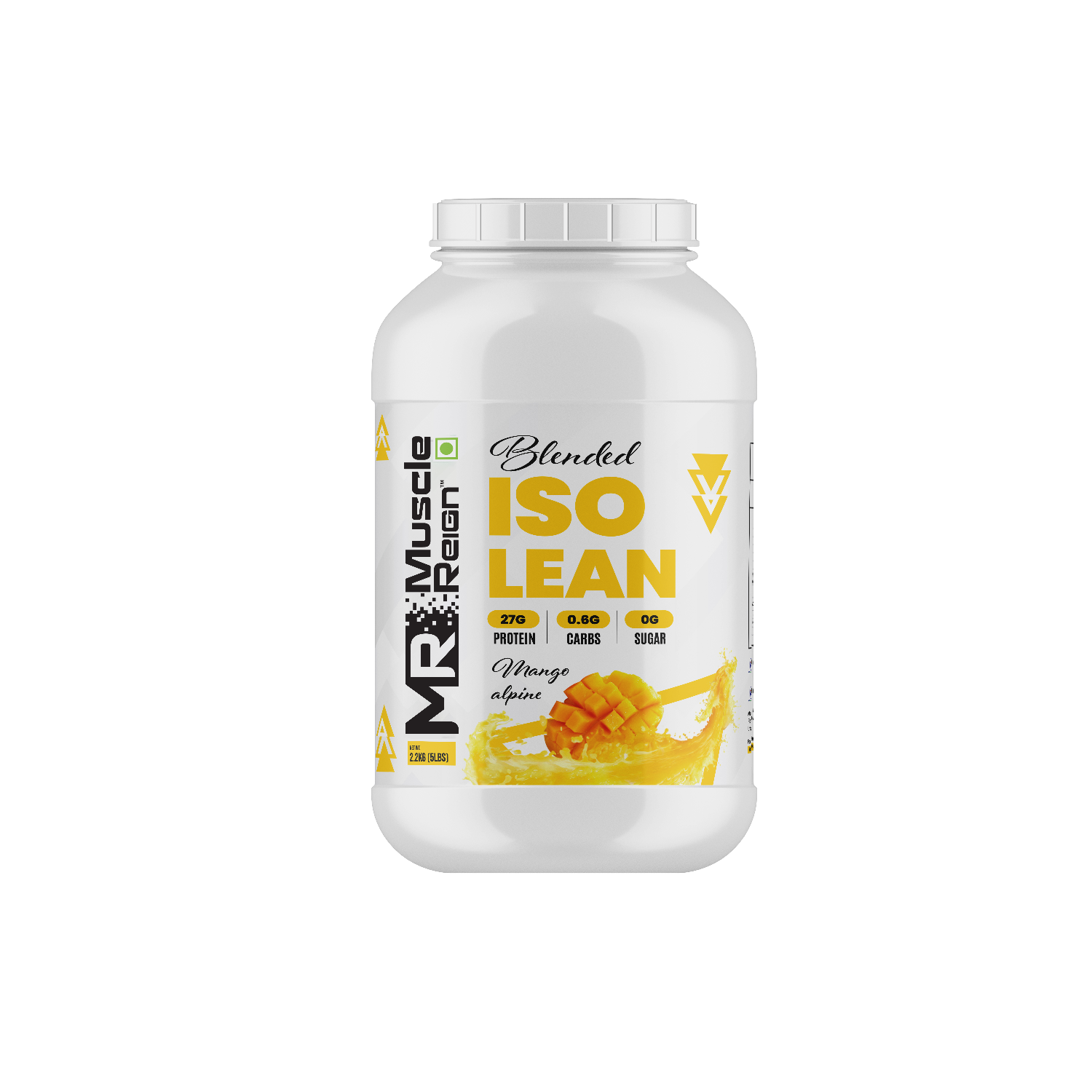 Muscle Reign ISO Lean protein supplement in mango flavor with 20g protein per serving for muscle recovery