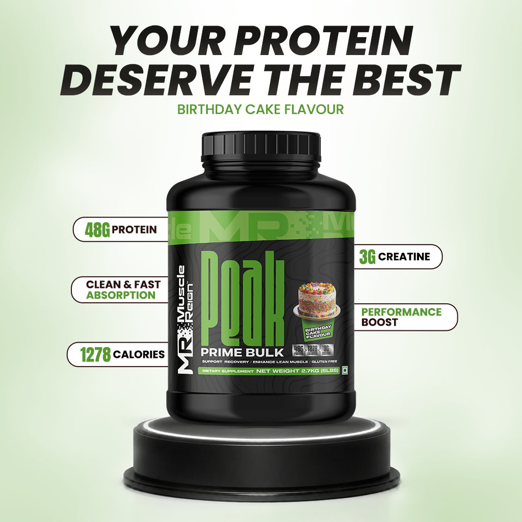Muscle Reign Prime Bulk Birthday Cake Flavor Protein Supplement with 486g Protein and 1278 Calories