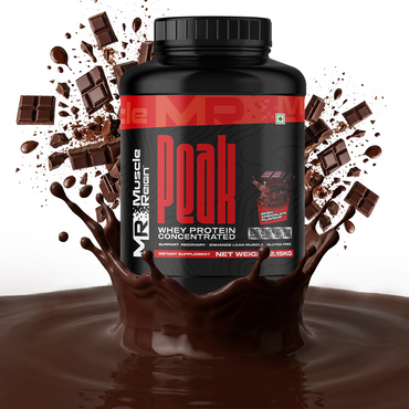 Muscle Reign Whey Protein Concentrated in Chocolate Flavor with a splash of liquid chocolate