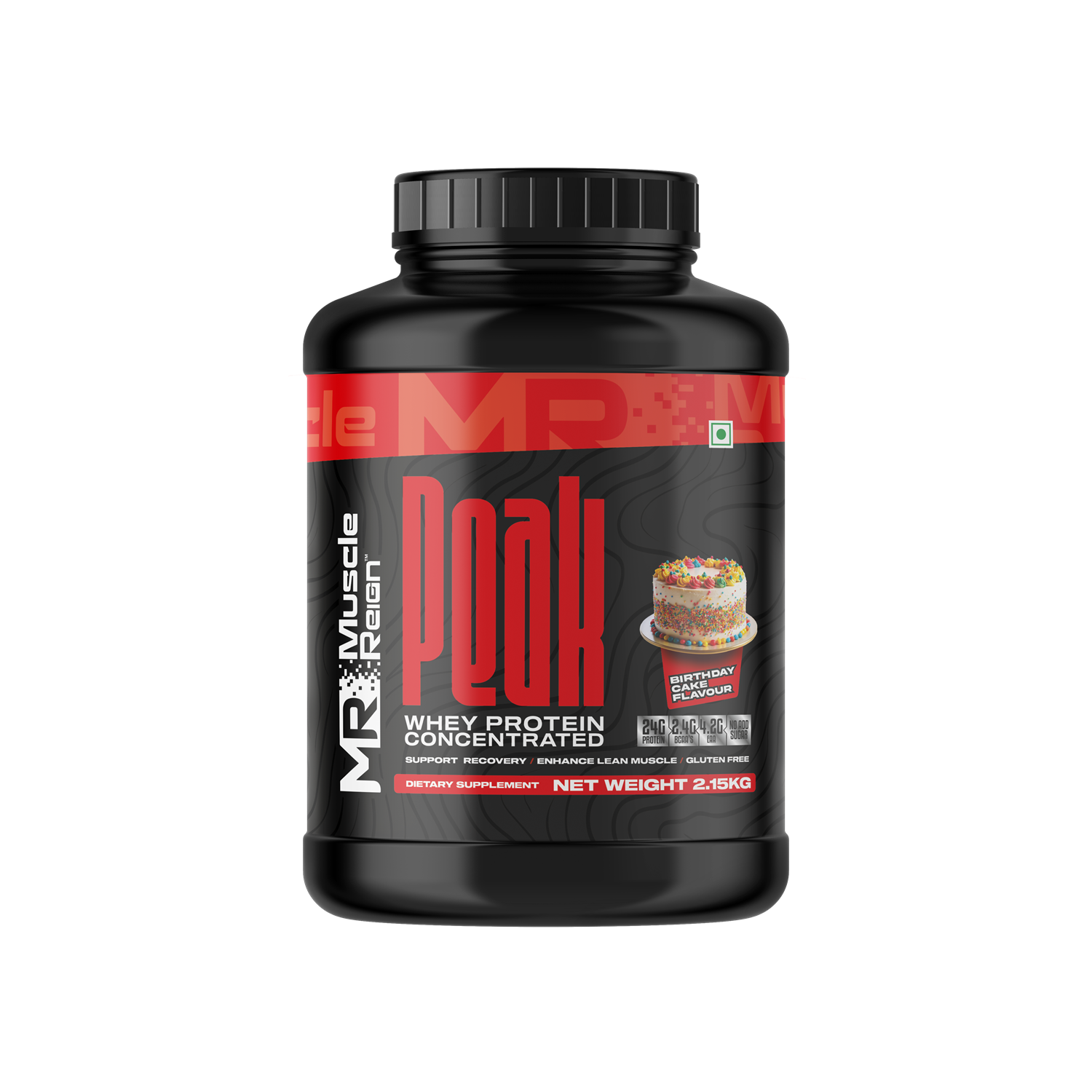 Muscle Reign Peak Whey Protein Concentrate in Black Container, High Protein Powder with BCAA and EAA