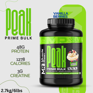 Muscle Reign Peak Prime Bulk mass gainer protein powder with vanilla berries flavor for muscle support