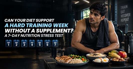 Balanced diet for a hard training week with protein-rich foods, carbohydrates and hydration