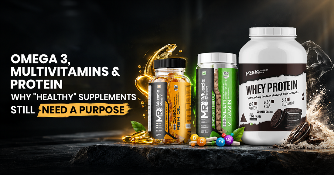 Purpose of supplements including omega-3, multivitamins and protein powder
