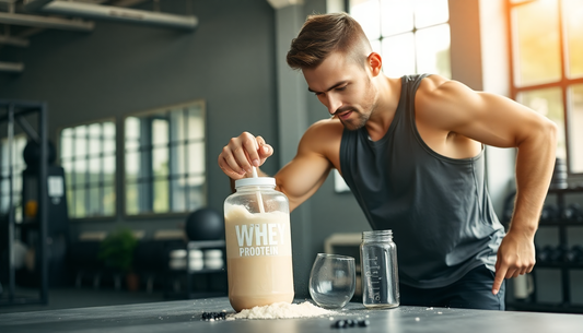 A fitness enthusiast shaking whey protein post workout