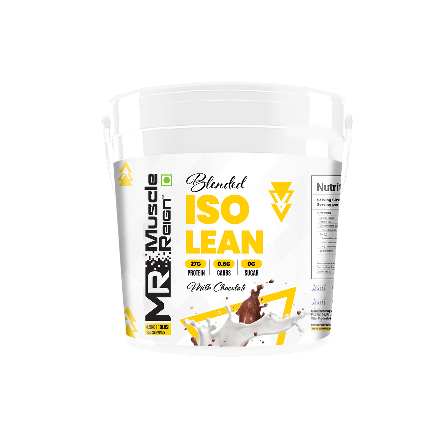 Muscle Reign Blended ISO Lean 4.5Kg (10LBS) 27g Protein+.06g Carbs+ Sugar free + Free Shaker