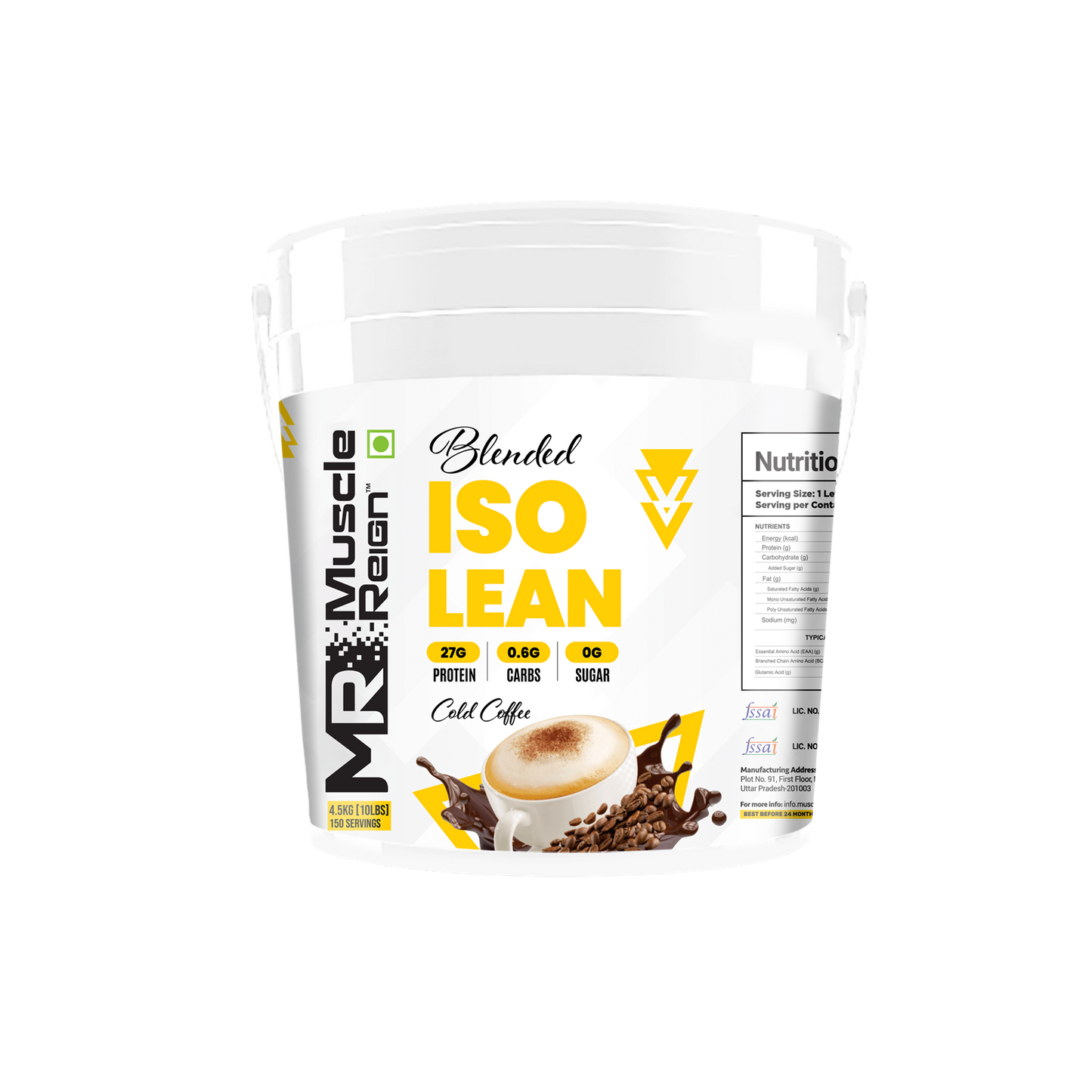Muscle Reign Blended ISO Lean 4.5Kg (10LBS) 27g Protein+.06g Carbs+ Sugar free + Free Shaker