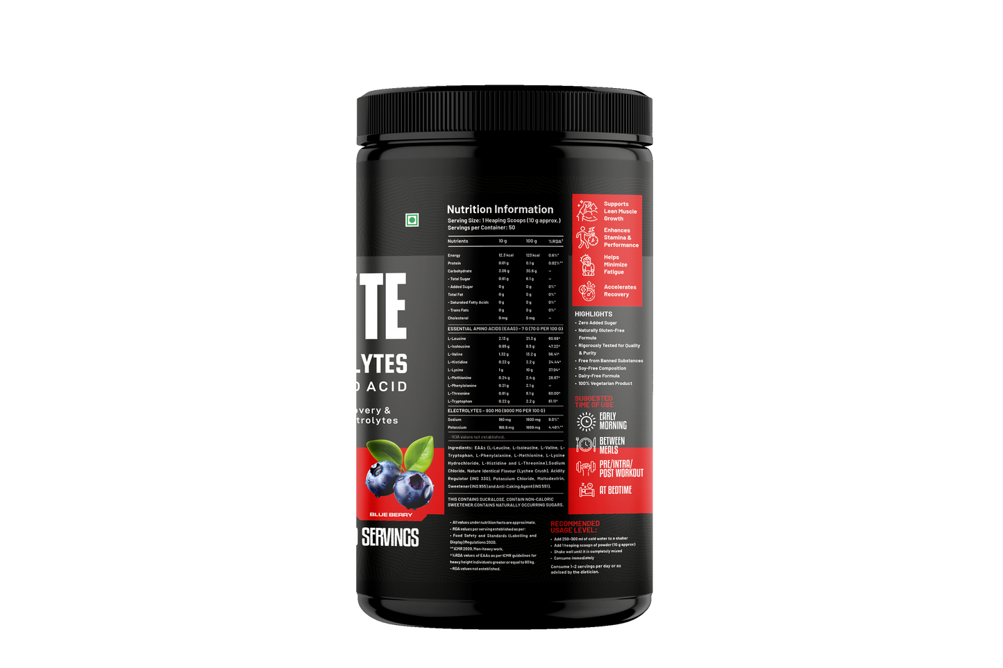 Muscle Reign pre workout supplement in a black container with blueberry flavor for bodybuilding