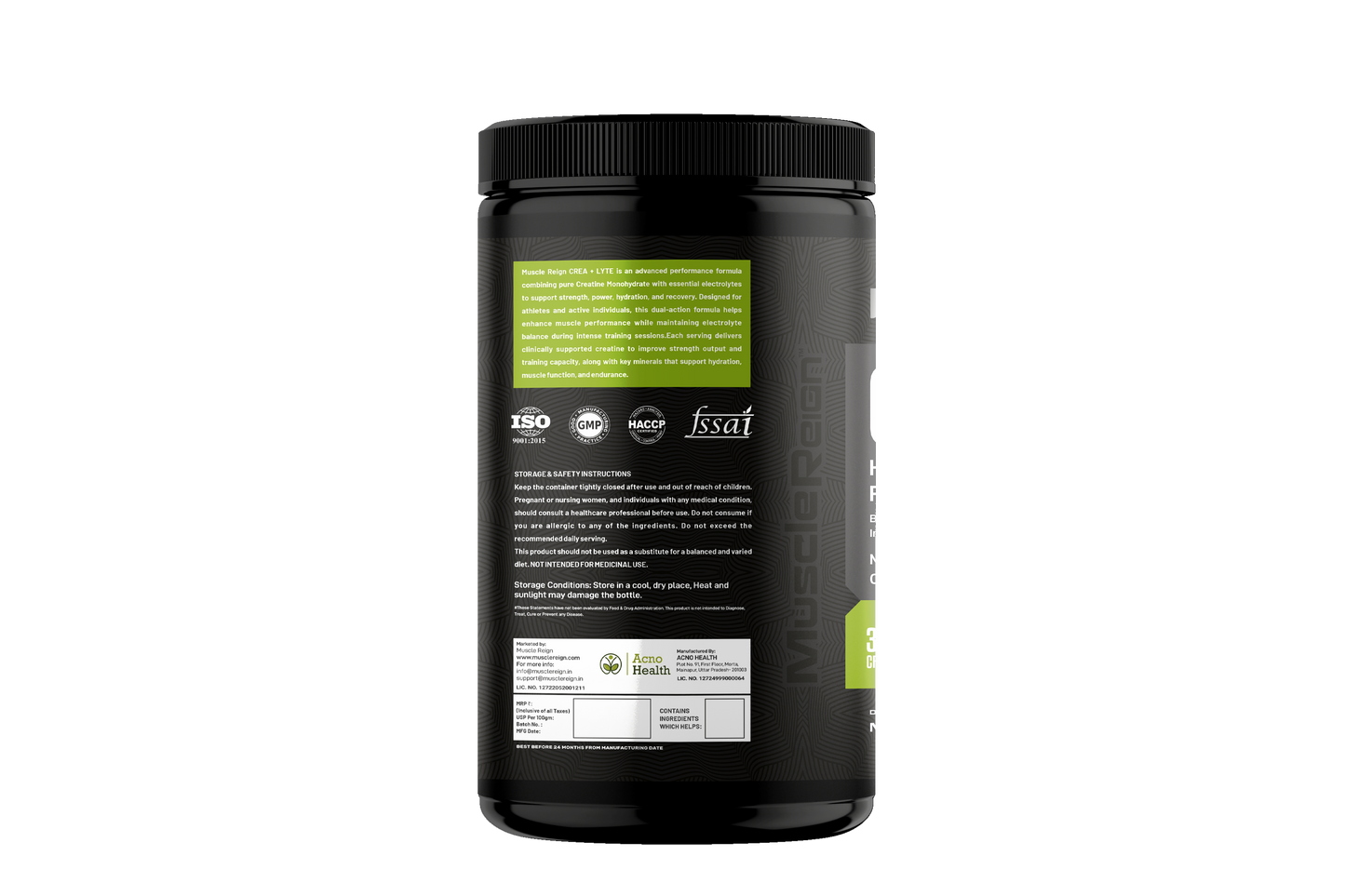 Muscle Reign Creatine Supplement Jar for Enhanced Strength and Performance Support