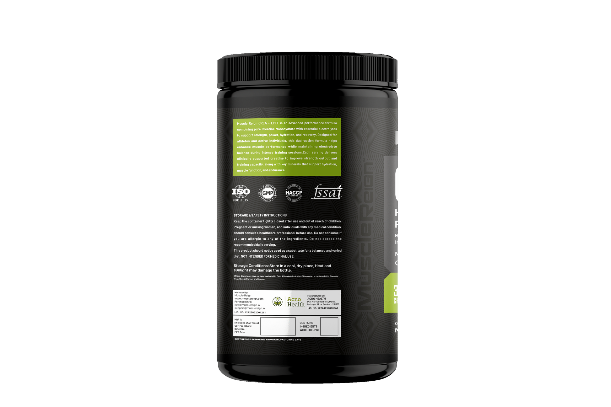 Muscle Reign Creatine Supplement Jar for Enhanced Strength and Performance Support