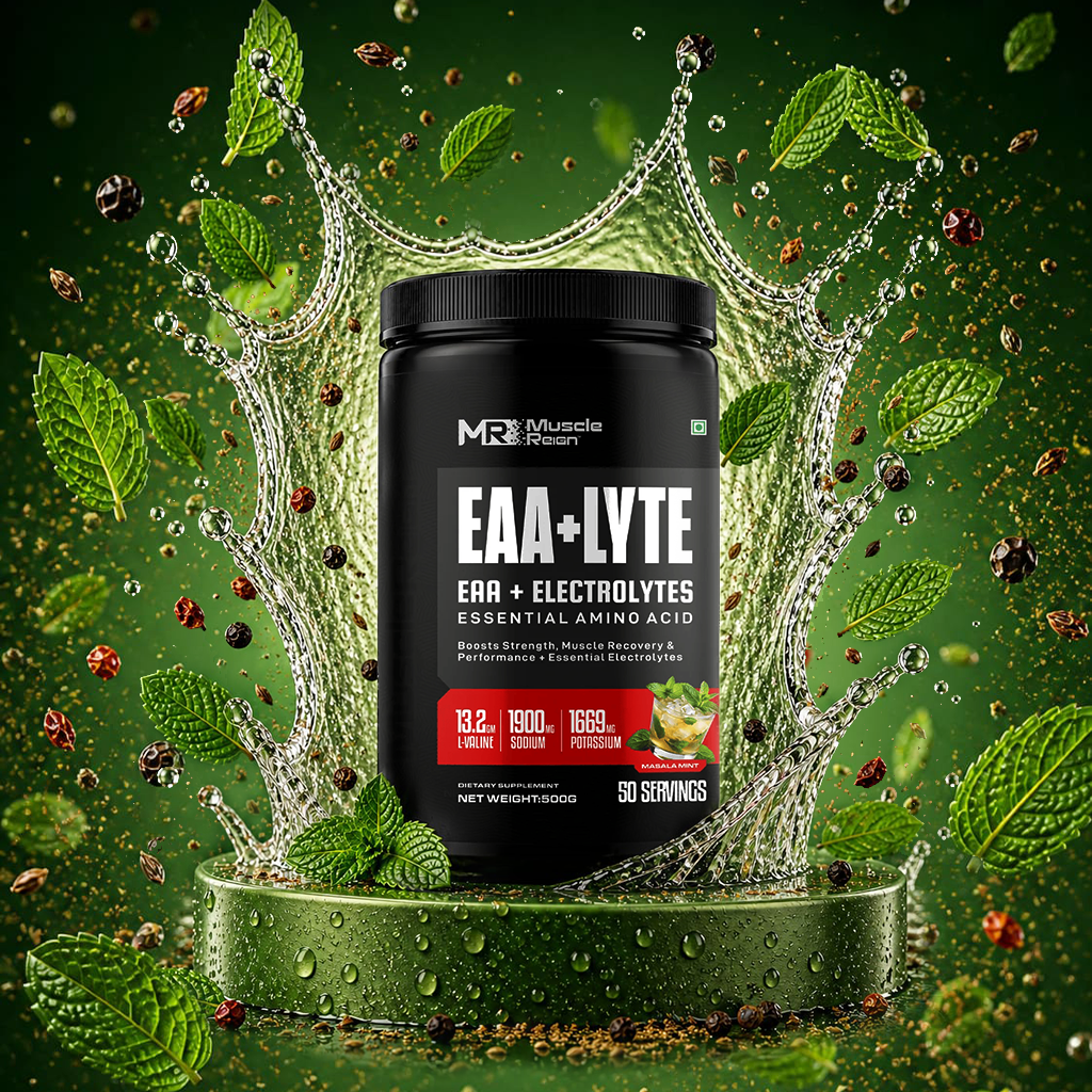 Muscle Reign EAA + Lyte Essential Amino Acids supplement with electrolytes for hydration and recovery