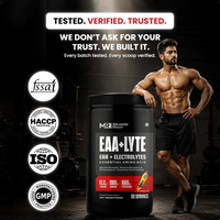 Muscle Reign EAA+LYTE food supplement jar featuring Essential Amino Acids for hydration and muscle recovery