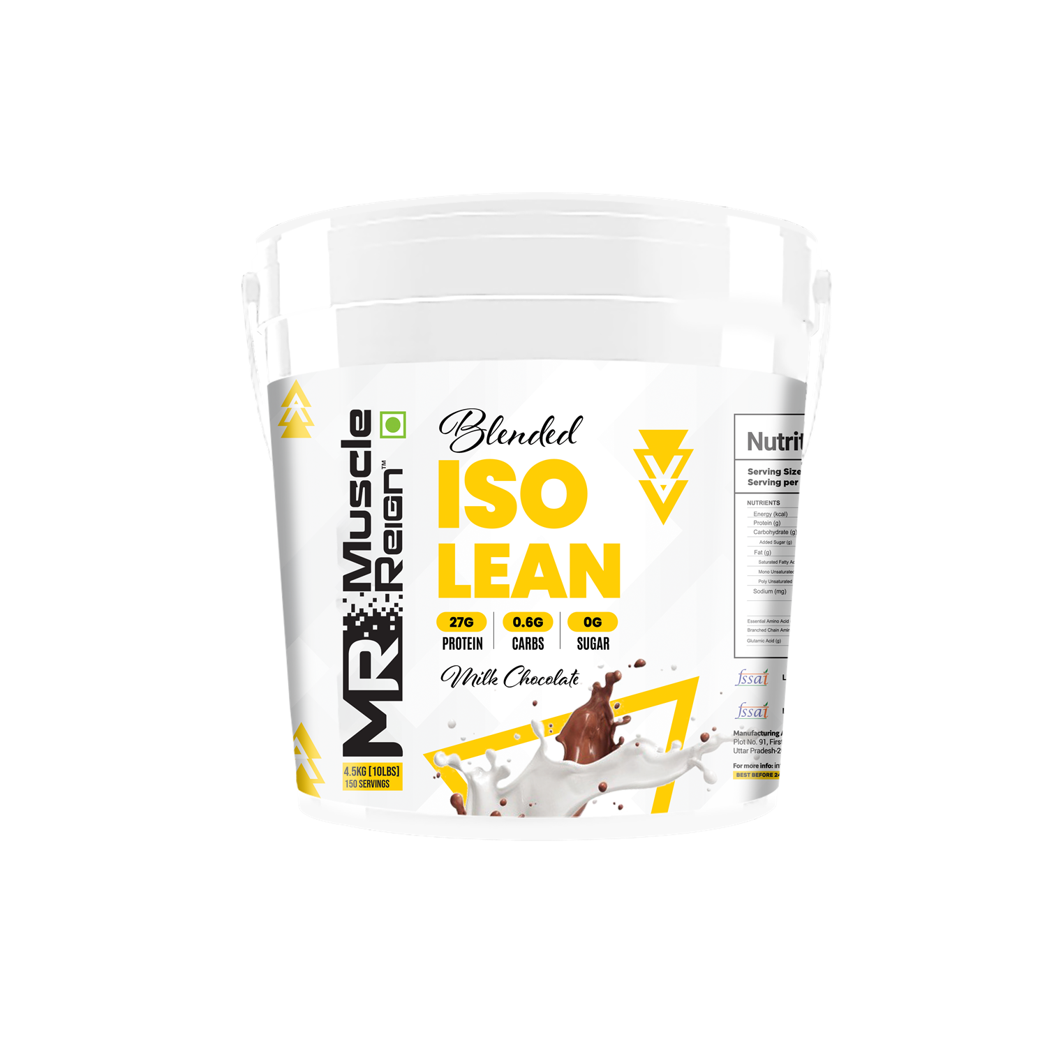 Muscle Reign Blended Iso Lean Protein Powder in Milk Chocolate Flavor with 27g Protein per Serving