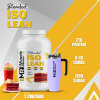 Muscle Reign ISO Lean protein supplement with 27g protein, 0.6g carbs, and zero sugar in a 2.2kg container