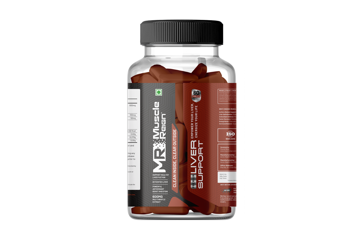 Muscle Reign Liver Support Capsules in a Clear Bottle for Enhanced Liver Health