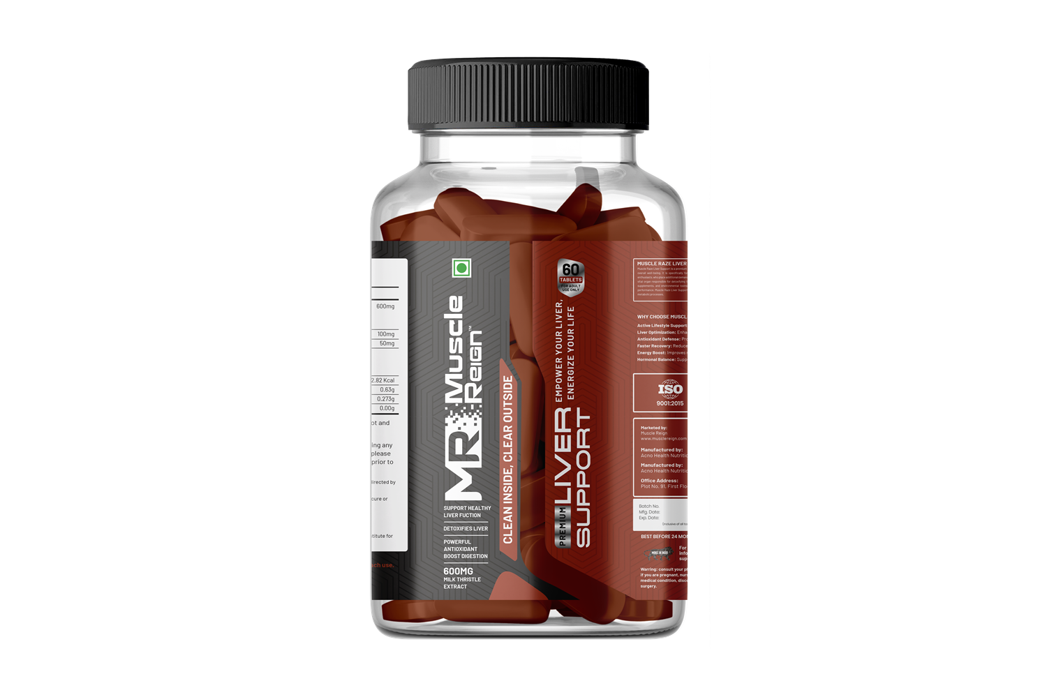 Muscle Reign Liver Support Capsules in a Clear Bottle for Enhanced Liver Health