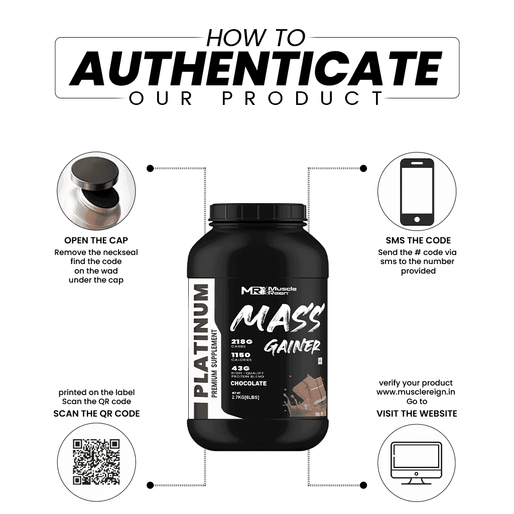 Muscle Reign Mass Gainer Chocolate Protein Supplement with Authentication Instructions