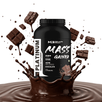 Muscle Reign Platinum Mass Gainer in Chocolate Flavor with Nutritional Information Displayed