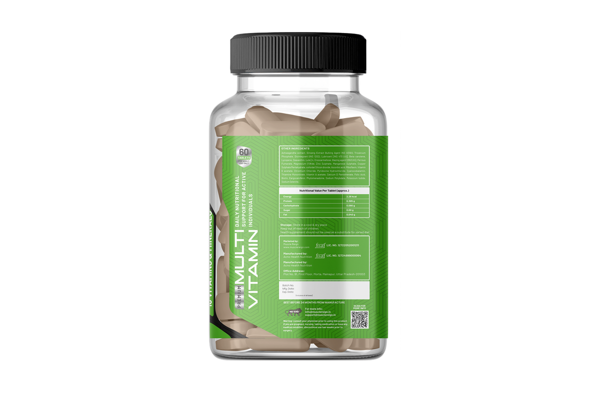 Muscle Reign Multi-vitamin Supplement Bottle with 60 Capsules for Daily Nutritional Support