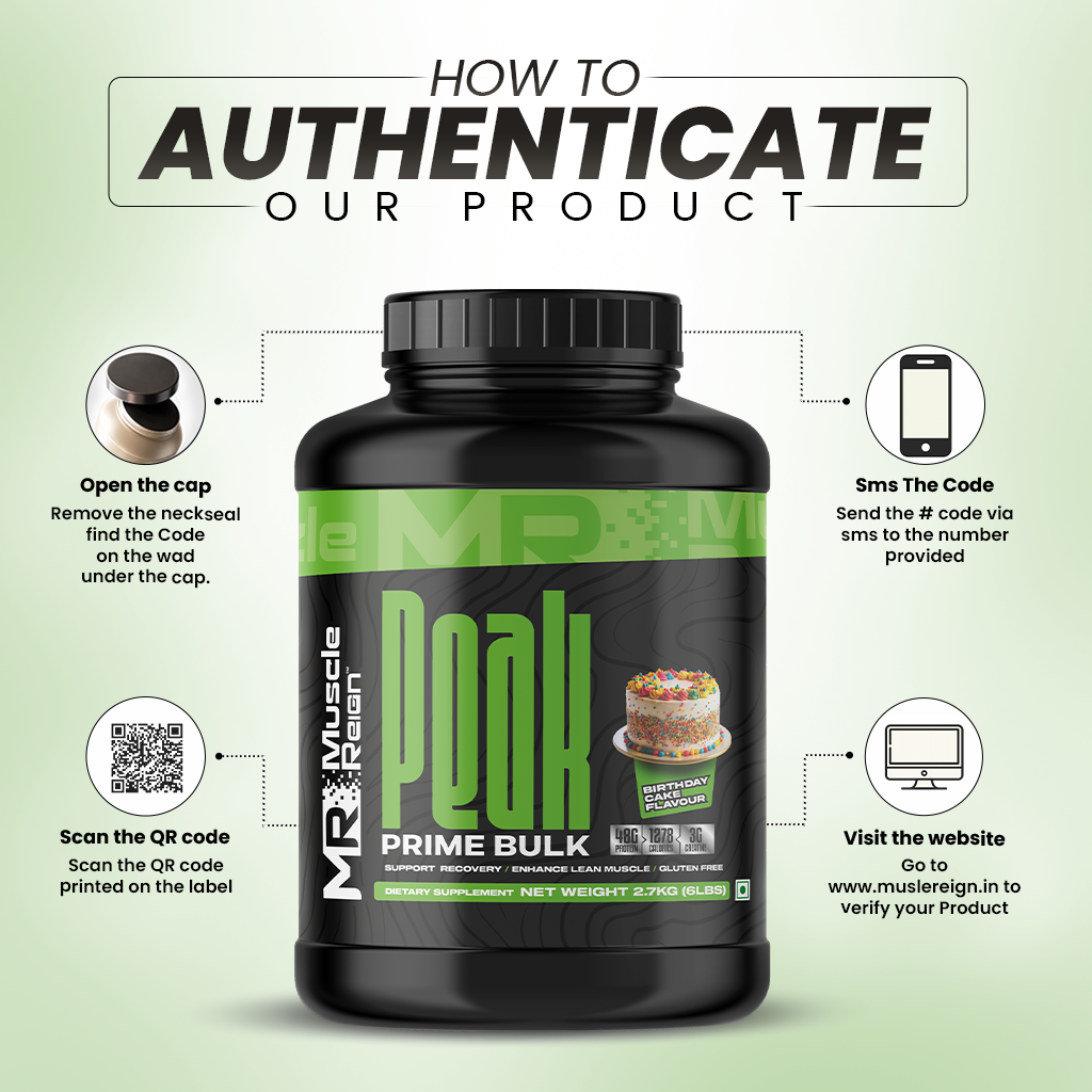 Muscle Reign Prime Bulk Food Supplement with Instructions for Product Authentication