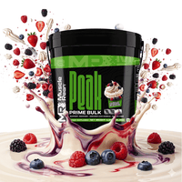 Muscle Reign Prime Bulk food supplement in a black container surrounded by berries and cream splashes