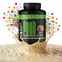 Muscle Reign Peak Prime Bulk Food Supplement Jar with Colorful Sprinkles Splashing in Milk