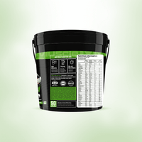 Muscle Reign Prime Bulk Food Supplement in a Black Bucket with Nutrition Information on the Label