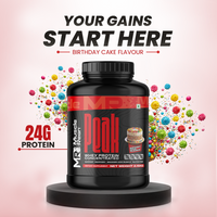 Muscle Reign Peak Whey Protein Concentrated in Birthday Cake Flavor with 24g Protein per Serving