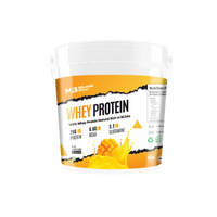 Muscle Reign whey protein powder in a white tub with 25g protein and BCAAs for muscle recovery