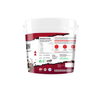 Muscle Reign whey protein powder tub with nutritional facts and a chocolate flavor design