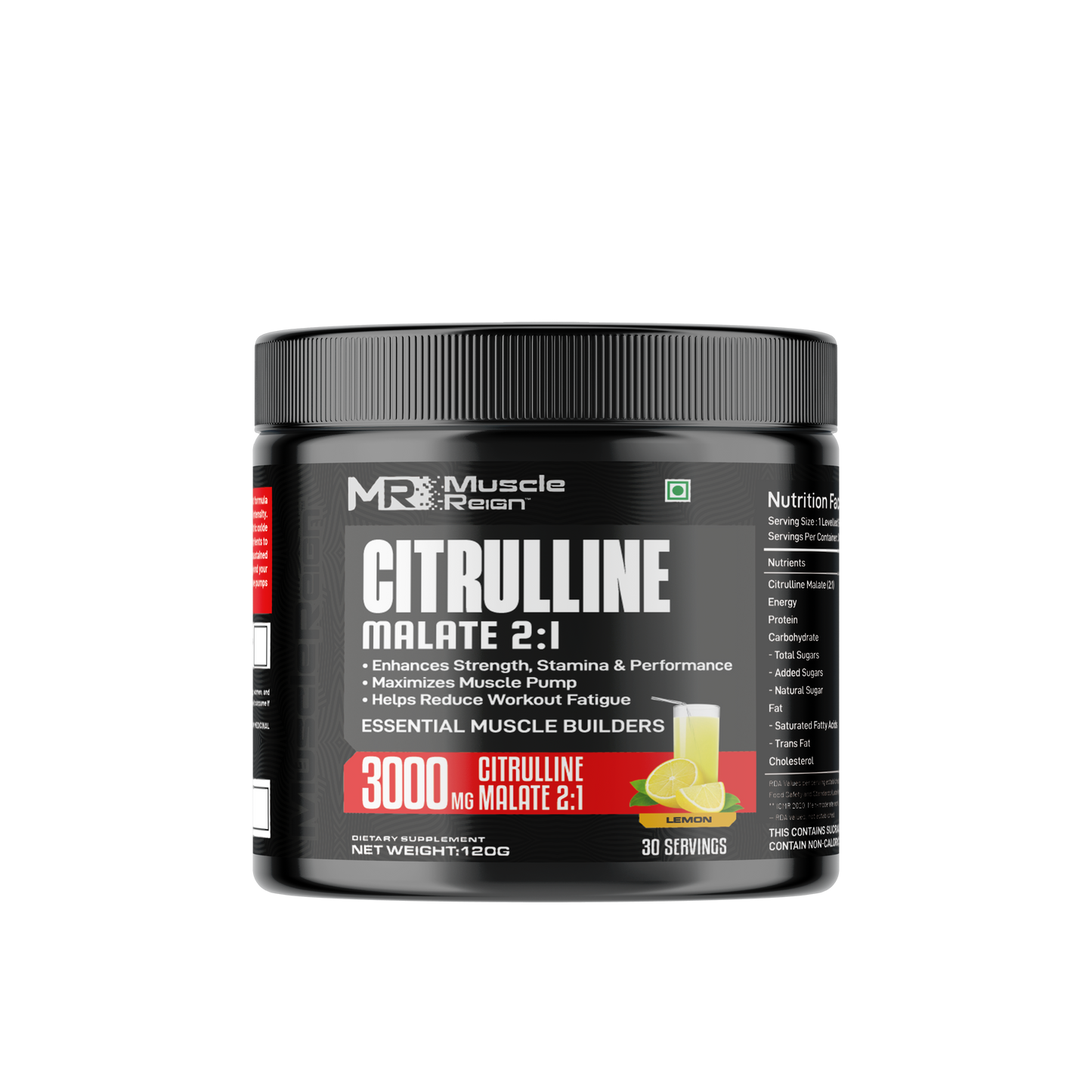 Muscle Reign Citrulline Malate 2:1 Powder for Enhanced Strength and Muscle Pump in 30 Servings