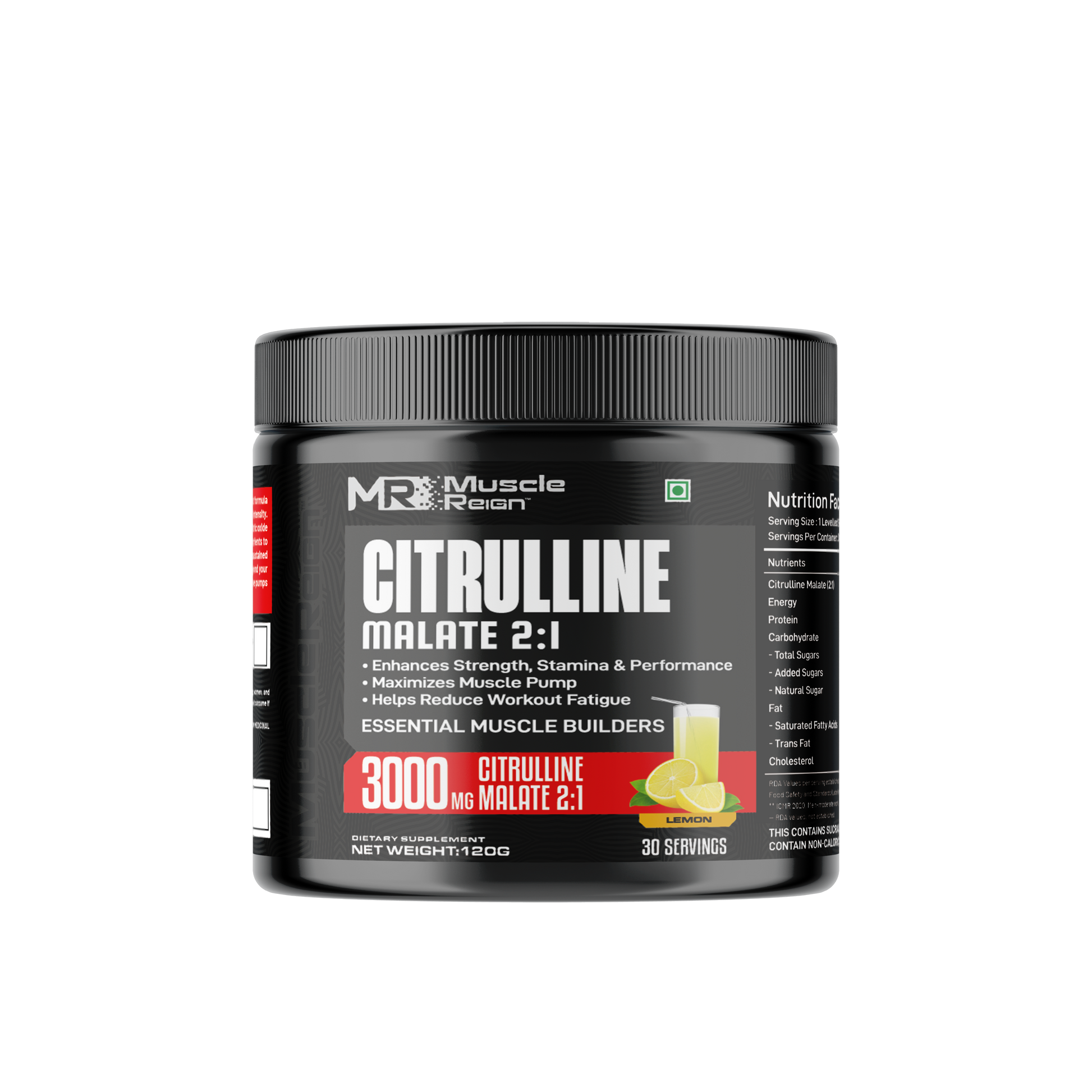Muscle Reign Citrulline Malate 2:1 Powder for Enhanced Strength and Muscle Pump in 30 Servings