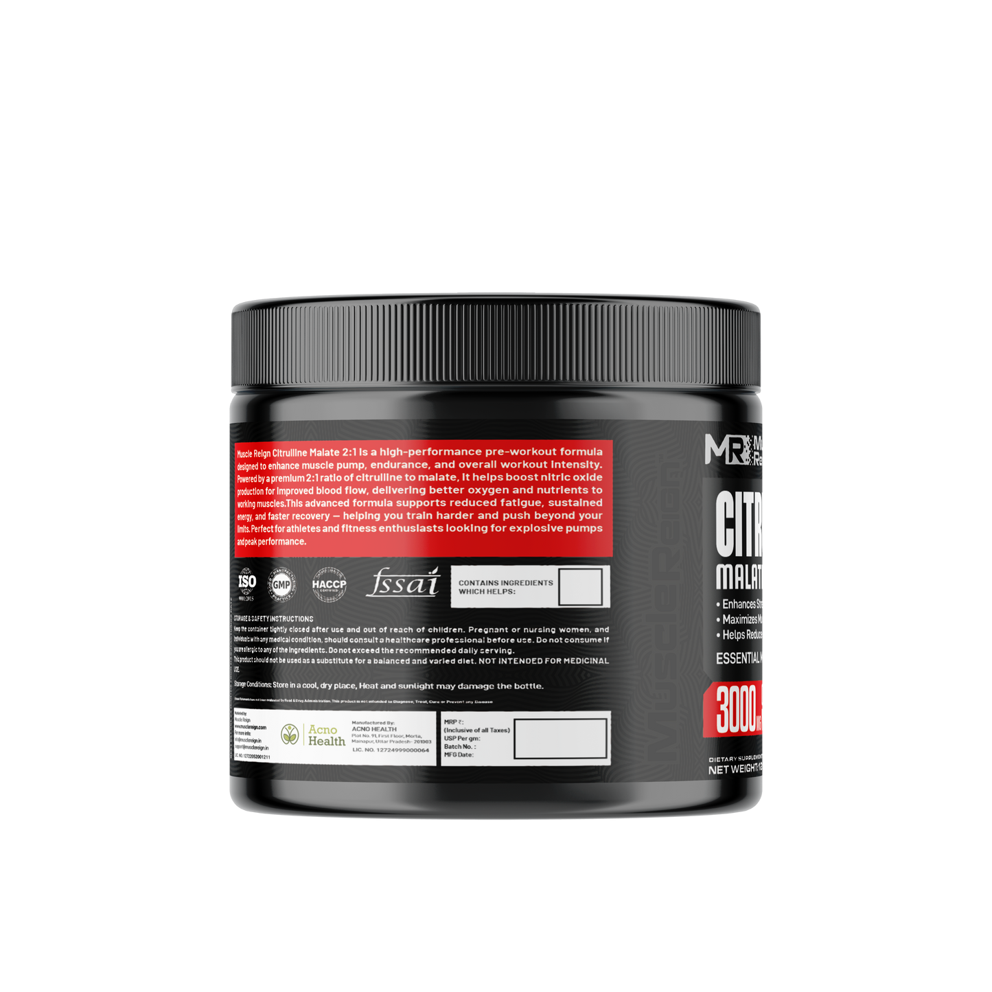 Muscle Reign Citrulline Malate 300g supplement for enhanced workout performance and muscle pumps