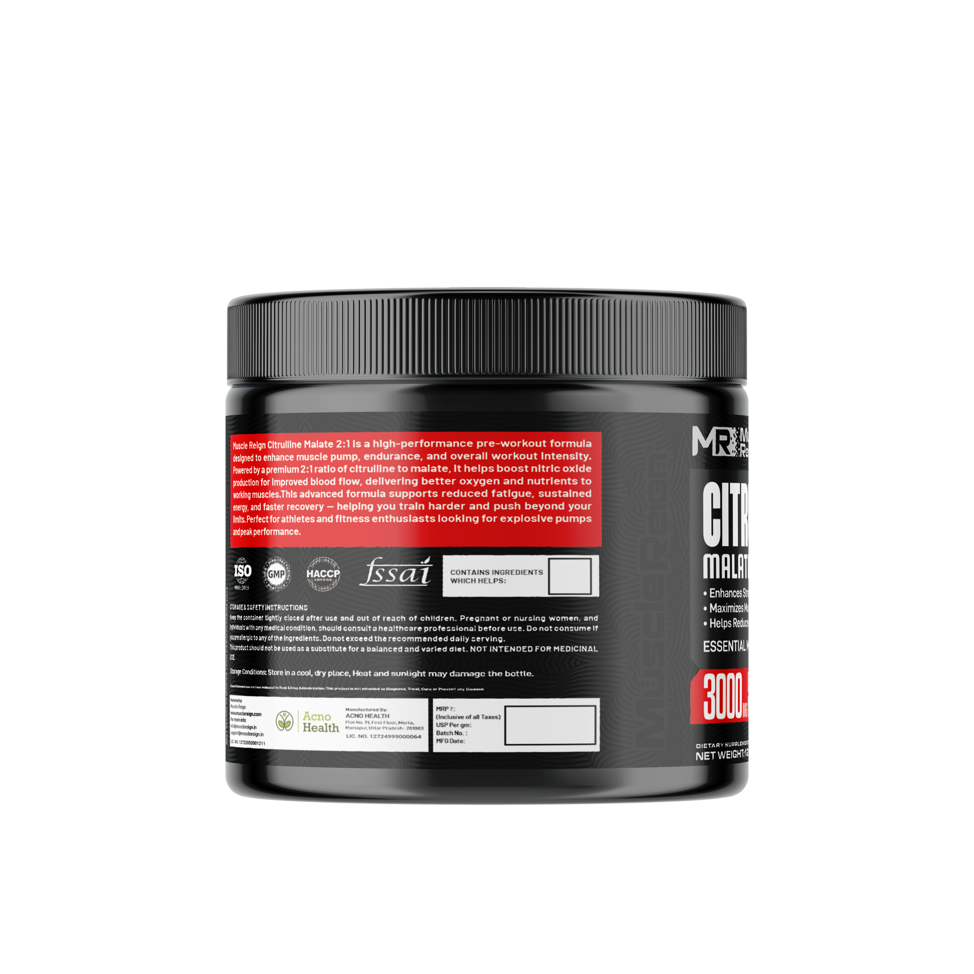 Muscle Reign Citrulline Malate 300g supplement for enhanced workout performance and muscle pumps