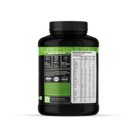 Muscle Reign mass gainer protein powder nutrition label with serving instructions and ingredient details