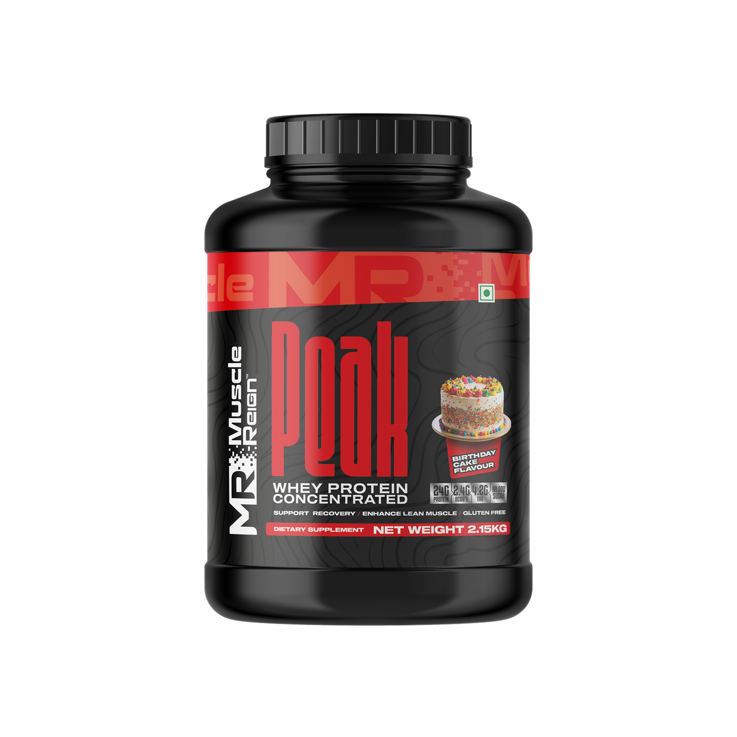 Muscle Reign Peak Whey Protein Concentrate 24g Protein + 2.4g BCAA's + 4.2g EAA No Add Sugar  2.15Kg [4.74 Lbs]+Free Shaker