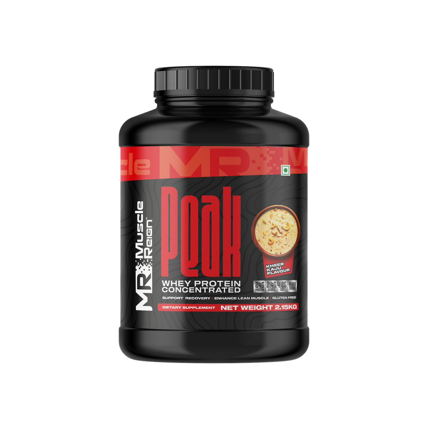 Muscle Reign Peak Whey Protein Concentrate 24g Protein + 2.4g BCAA's + 4.2g EAA No Add Sugar  2.15Kg [4.74 Lbs]+Free Shaker