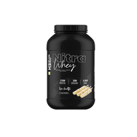 Muscle Reign Nitra Whey protein 5lbs container with black label and ice cream flavour illustration on the front
