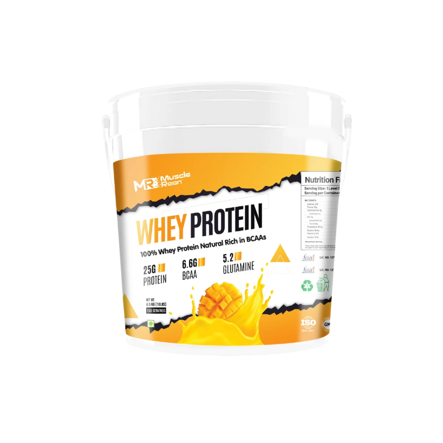 Muscle Reign Whey Protein 4.5kg 10Lbs+25Gm Protein+6.6Gm BCAA+5.2 Glutamine 150 Serving