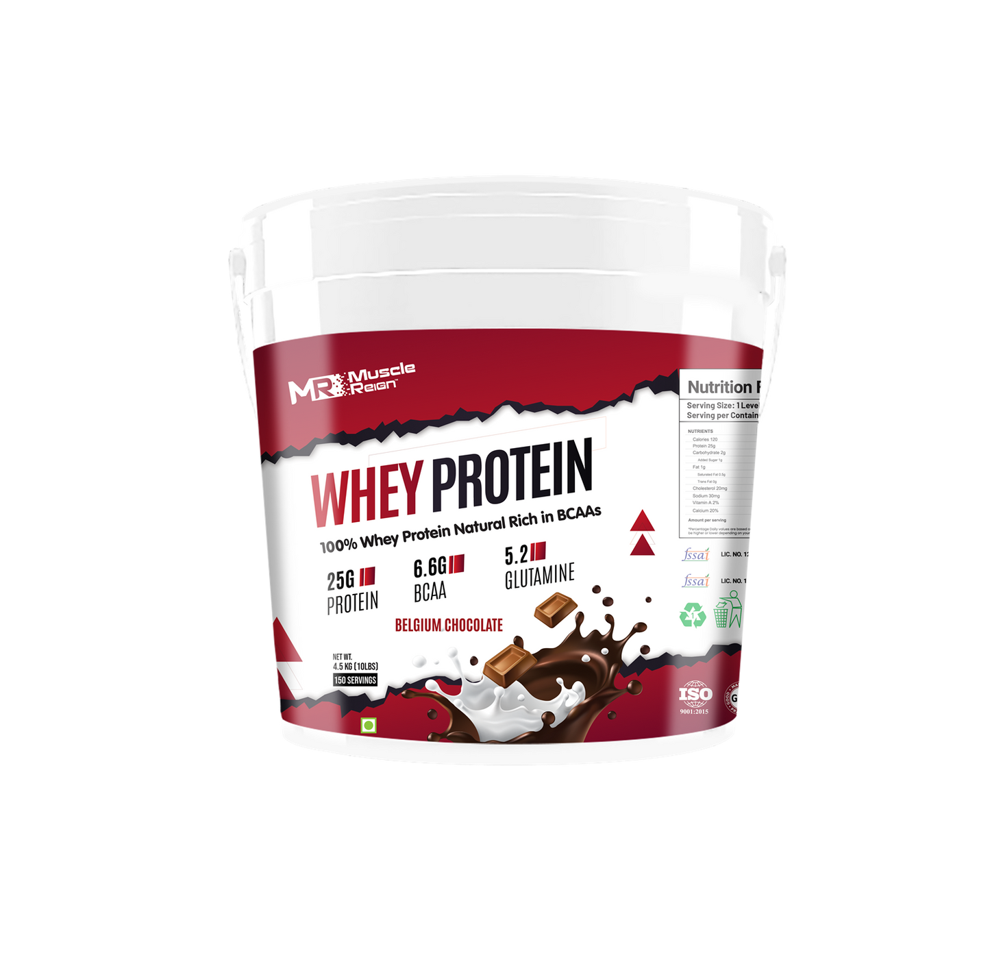Muscle Reign Whey Protein 4.5kg 10Lbs+25Gm Protein+6.6Gm BCAA+5.2 Glutamine 150 Serving