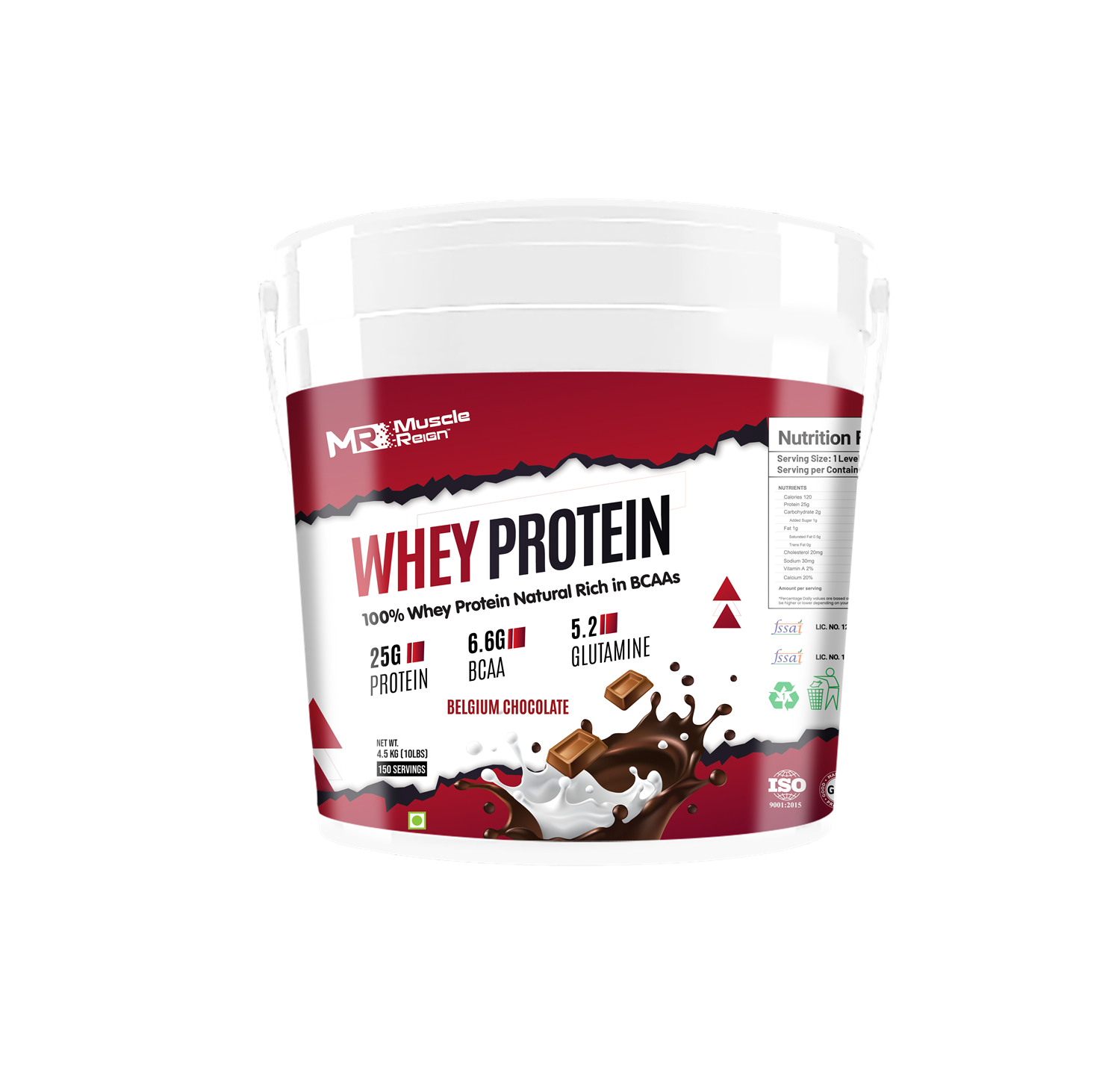 Muscle Reign Whey Protein 4.5kg 10Lbs+25Gm Protein+6.6Gm BCAA+5.2 Glutamine 150 Serving