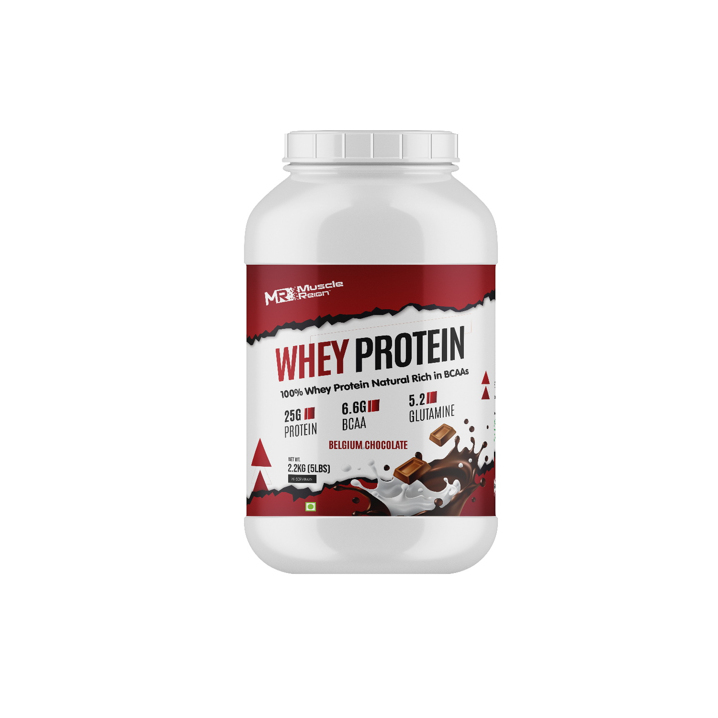 Muscle Reign Whey Protein 2.2kg 5Lbs+25Gm Protein+6.6Gm BCAA+5.2 Glutamine + Free Shaker