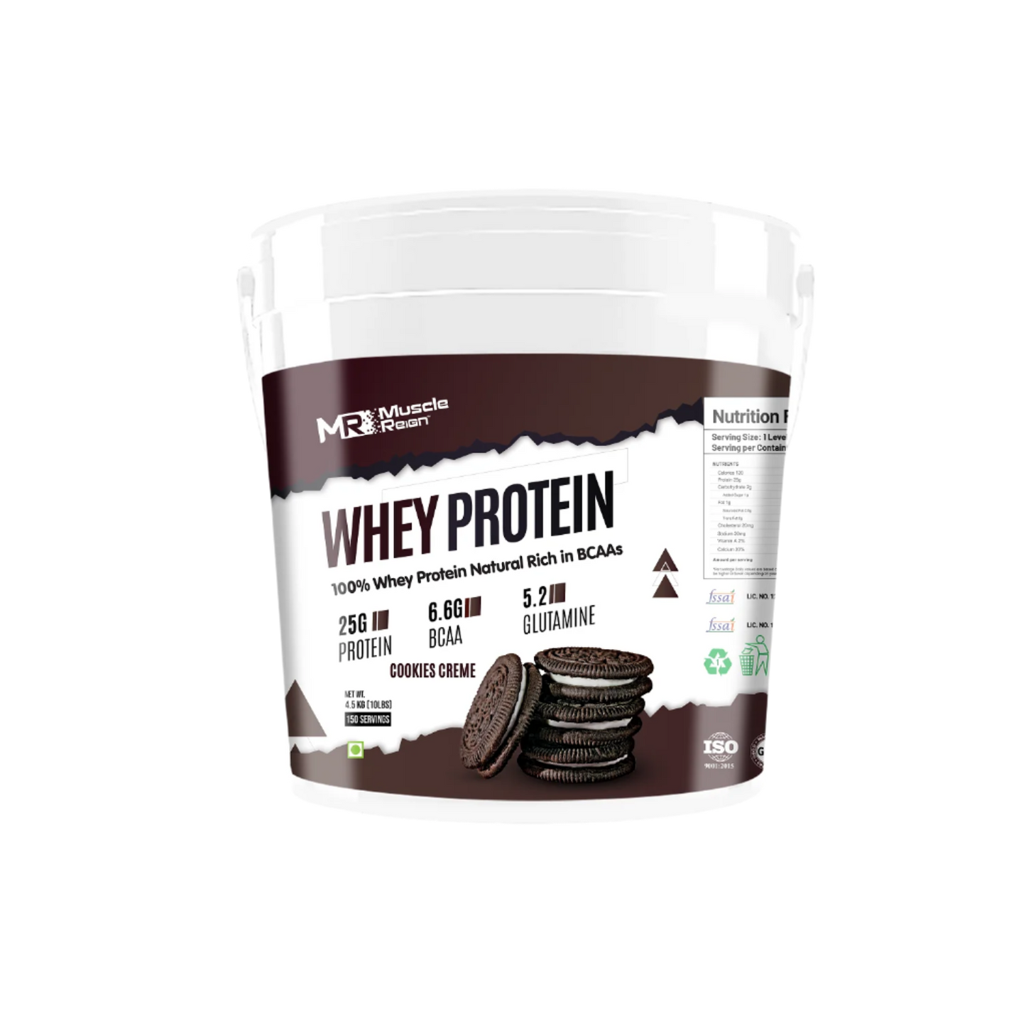Muscle Reign Whey Protein 4.5kg 10Lbs+25Gm Protein+6.6Gm BCAA+5.2 Glutamine 150 Serving