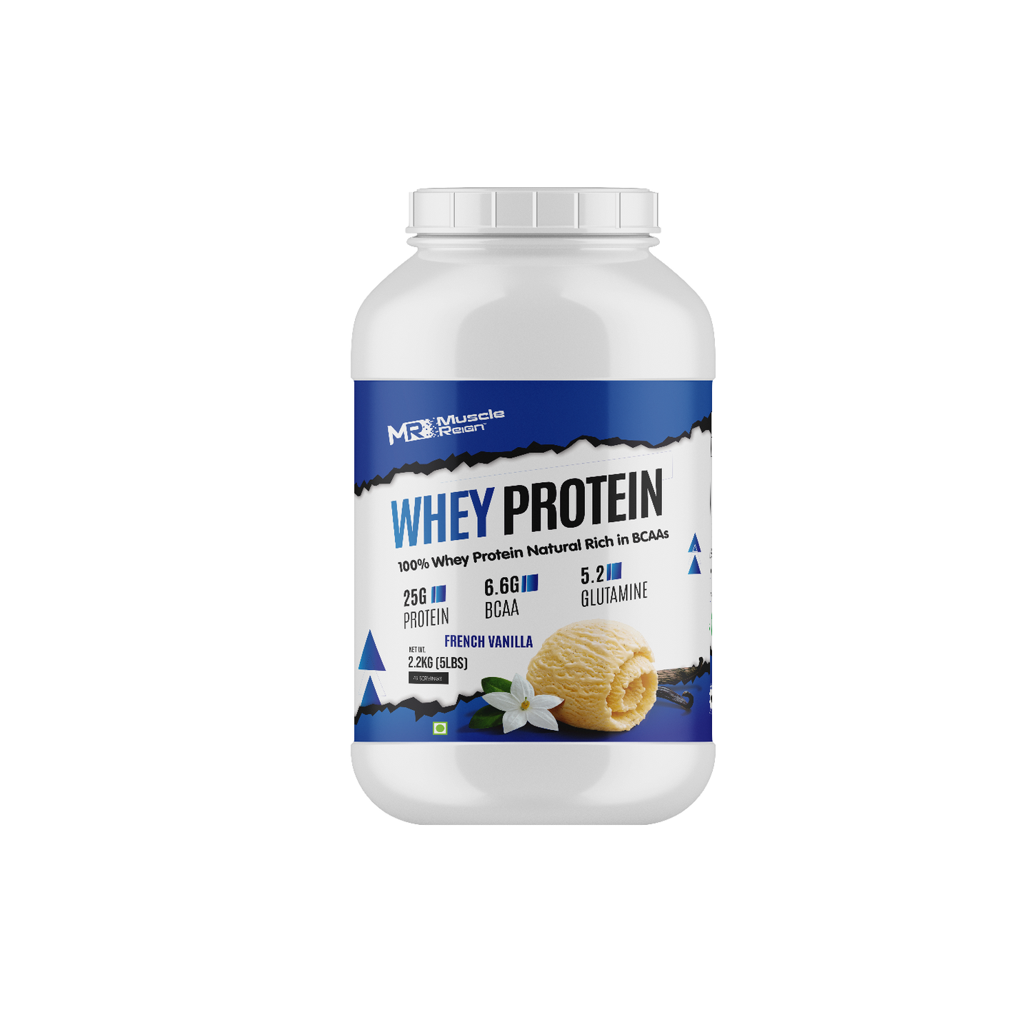 Muscle Reign Whey Protein 2.2kg 5Lbs+25Gm Protein+6.6Gm BCAA+5.2 Glutamine + Free Shaker