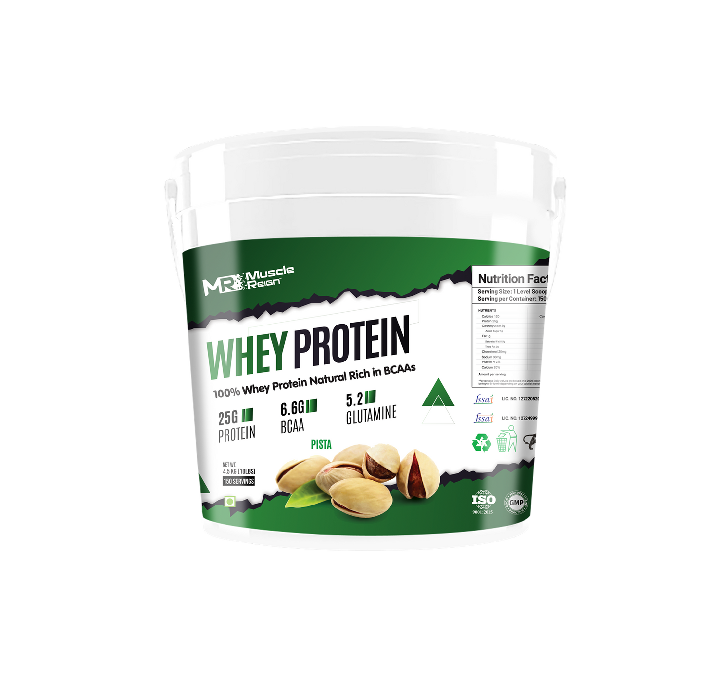 Muscle Reign Whey Protein 4.5kg 10Lbs+25Gm Protein+6.6Gm BCAA+5.2 Glutamine 150 Serving