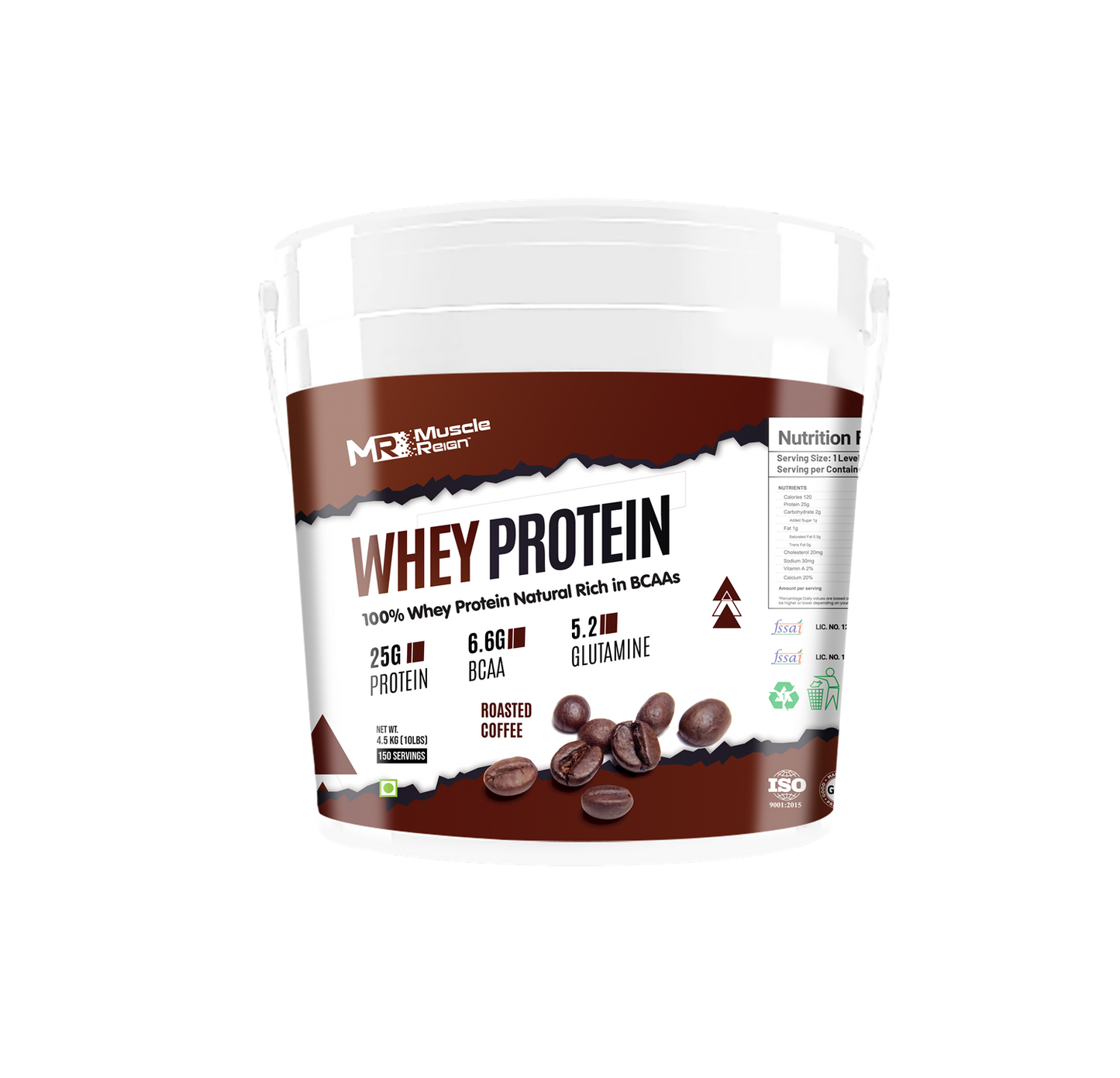 Muscle Reign Whey Protein 4.5kg 10Lbs+25Gm Protein+6.6Gm BCAA+5.2 Glutamine 150 Serving