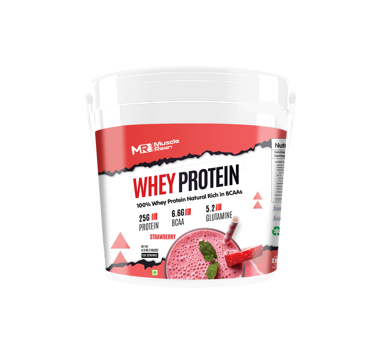 Muscle Reign Whey Protein 4.5kg 10Lbs+25Gm Protein+6.6Gm BCAA+5.2 Glutamine 150 Serving