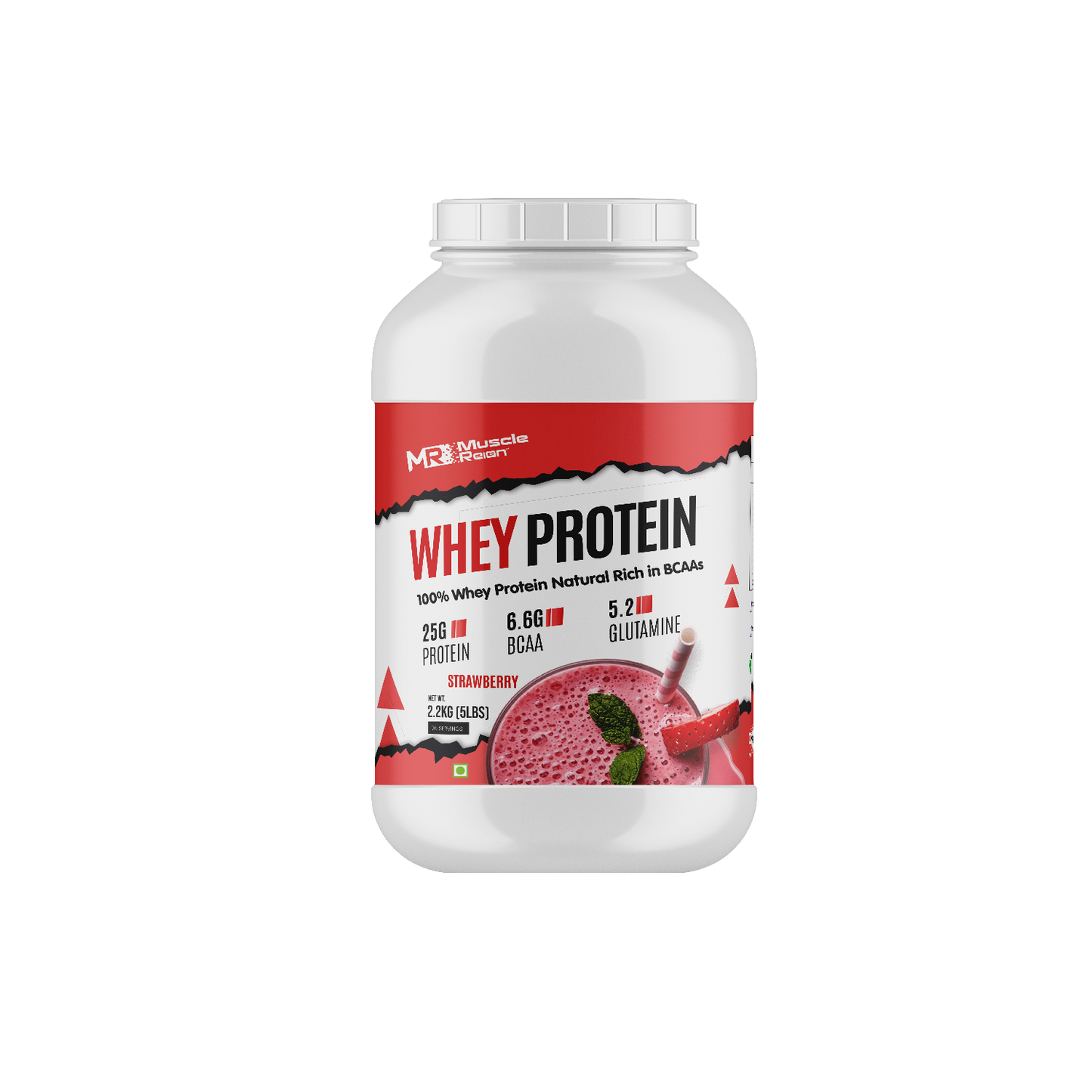 Muscle Reign Whey Protein 2.2kg 5Lbs+25Gm Protein+6.6Gm BCAA+5.2 Glutamine + Free Shaker